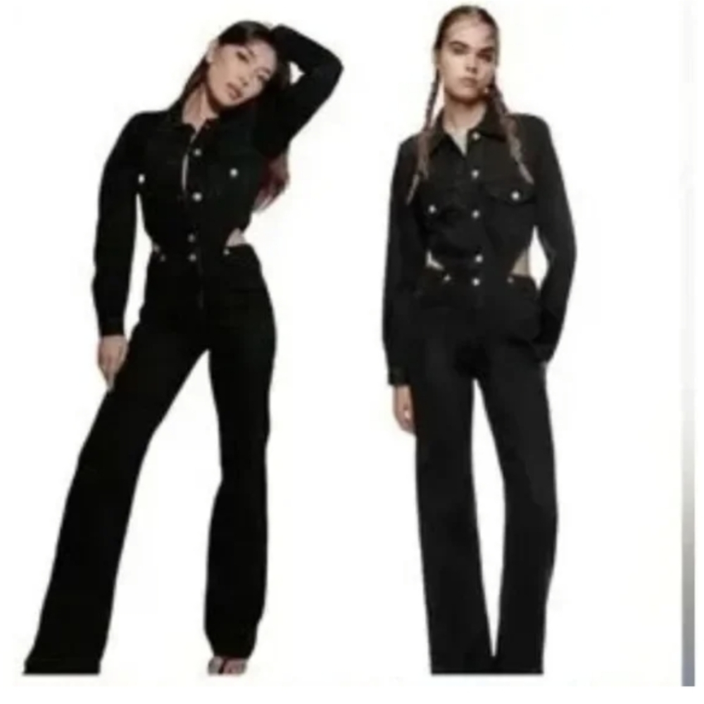 Zara Black Jumpsuit jean cutout sides sz xs